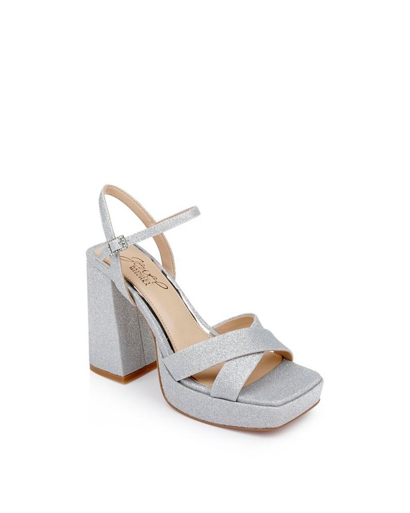 Women's Rainbow Platform Evening Sandals Silver $68.11 Shoes