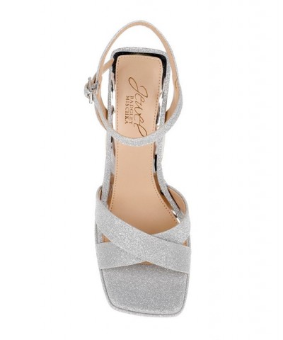 Women's Rainbow Platform Evening Sandals Silver $68.11 Shoes