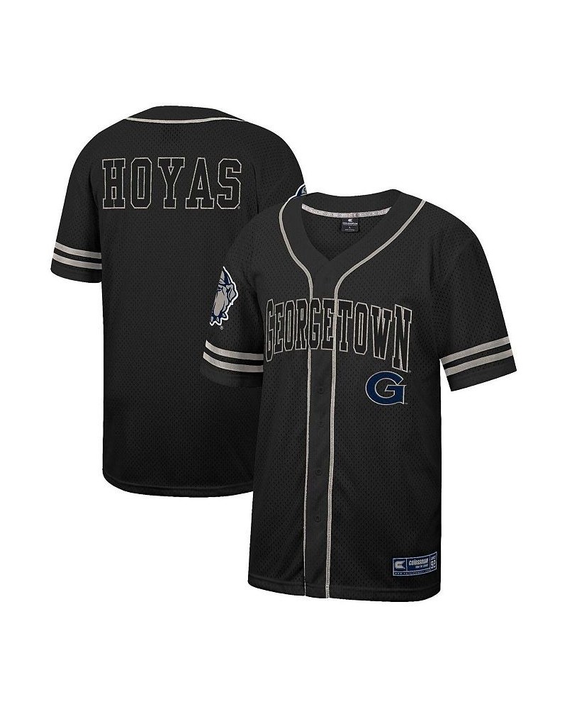 Men's Black Georgetown Hoyas Free Spirited Mesh Button-Up Baseball Jersey $36.75 Jersey