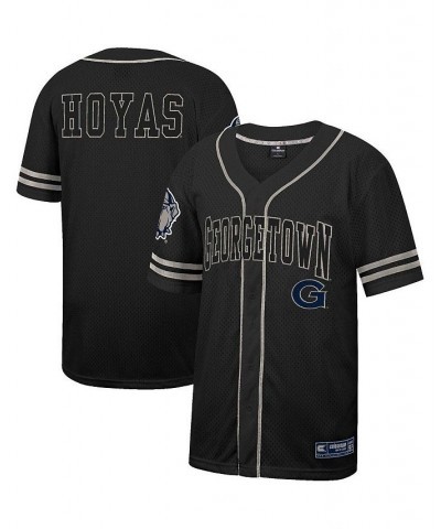 Men's Black Georgetown Hoyas Free Spirited Mesh Button-Up Baseball Jersey $36.75 Jersey