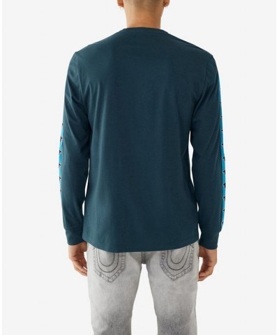 Men's Long Sleeves Damask Crewneck T-shirt Blue $25.26 T-Shirts