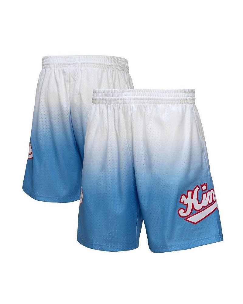 Men's White and Light Blue Sacramento Kings 1985/86 Hardwood Classics Fadeaway Reload 3.0 Swingman Shorts $31.50 Shorts