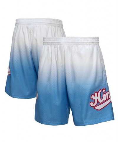 Men's White and Light Blue Sacramento Kings 1985/86 Hardwood Classics Fadeaway Reload 3.0 Swingman Shorts $31.50 Shorts