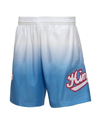 Men's White and Light Blue Sacramento Kings 1985/86 Hardwood Classics Fadeaway Reload 3.0 Swingman Shorts $31.50 Shorts