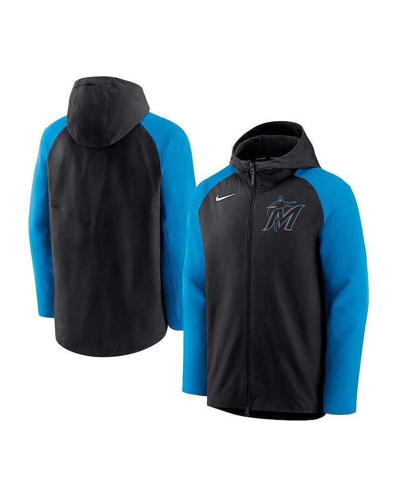 Men's Black, Blue Miami Marlins Authentic Collection Performance Raglan Full-Zip Hoodie $40.50 Sweatshirt