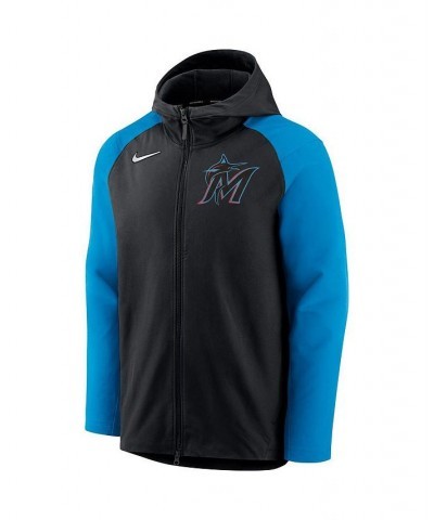 Men's Black, Blue Miami Marlins Authentic Collection Performance Raglan Full-Zip Hoodie $40.50 Sweatshirt