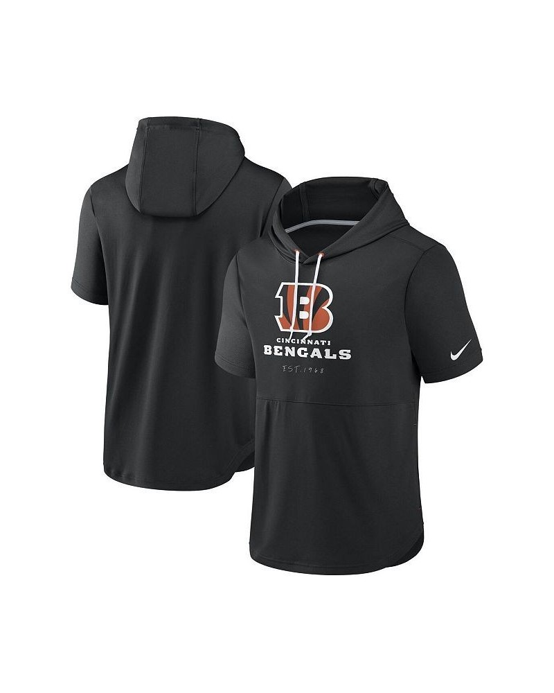 Men's Black Cincinnati Bengals Short Sleeve Pullover Hoodie $37.09 Sweatshirt