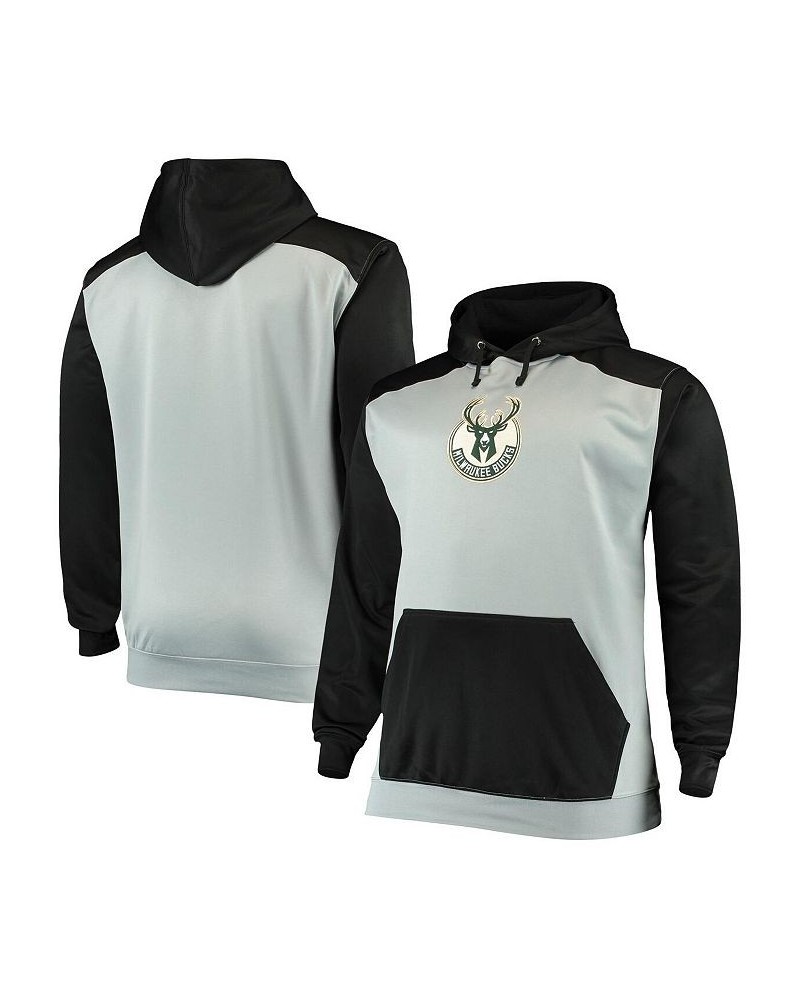 Men's Gray, Black Milwaukee Bucks Colorblock Raglan Pouch Pullover Hoodie $32.20 Sweatshirt