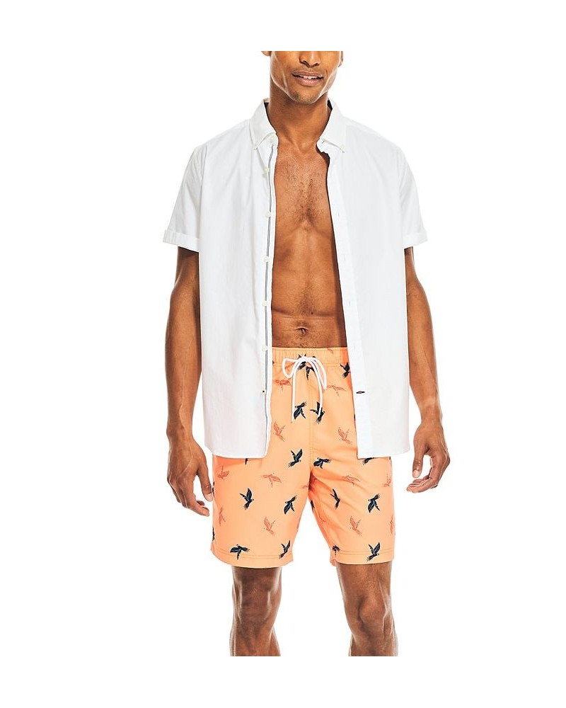 Men's 8" Parrot-Print Elastic-Waist Swim Trunk Orange $23.85 Swimsuits