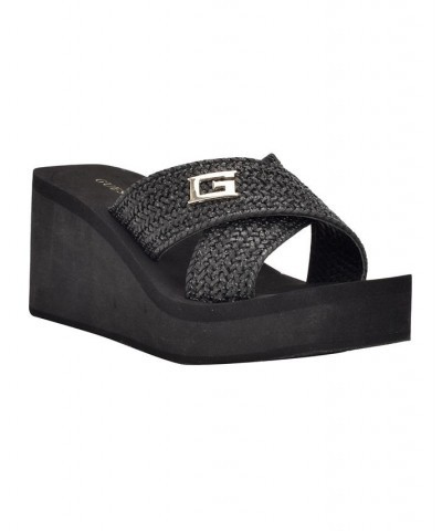 Women's Danvi Woven Mid Wedge Eva Slide With Logo Hardware Black $31.05 Shoes