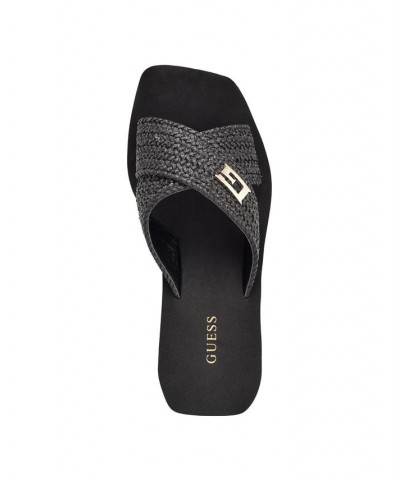 Women's Danvi Woven Mid Wedge Eva Slide With Logo Hardware Black $31.05 Shoes