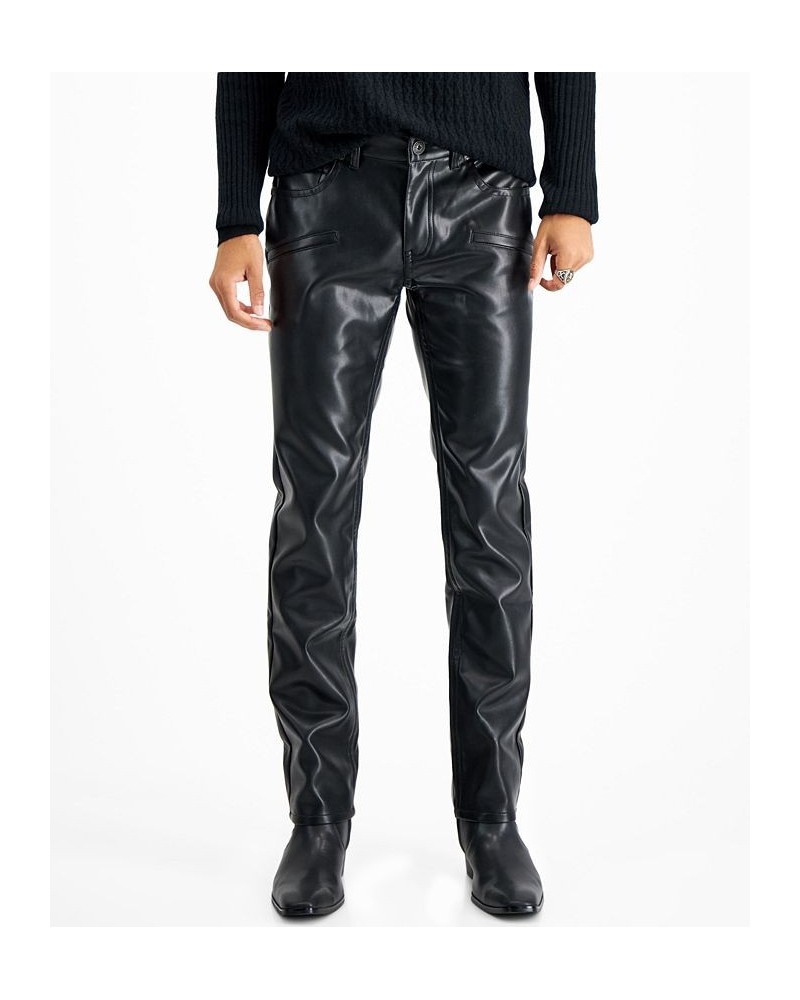 Men's Slim-Straight Fit Faux-Leather Jeans Black $20.40 Jeans