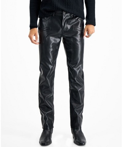 Men's Slim-Straight Fit Faux-Leather Jeans Black $20.40 Jeans