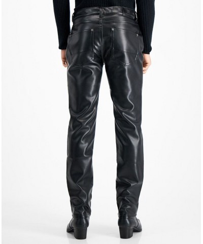 Men's Slim-Straight Fit Faux-Leather Jeans Black $20.40 Jeans