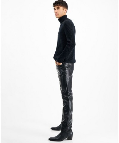 Men's Slim-Straight Fit Faux-Leather Jeans Black $20.40 Jeans