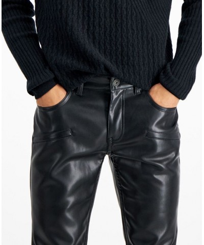 Men's Slim-Straight Fit Faux-Leather Jeans Black $20.40 Jeans