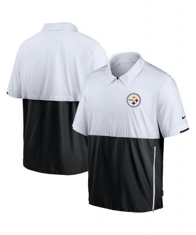 Men's White and Black Pittsburgh Steelers Sideline Coaches Half-Zip Short Sleeve Jacket $41.59 Jackets