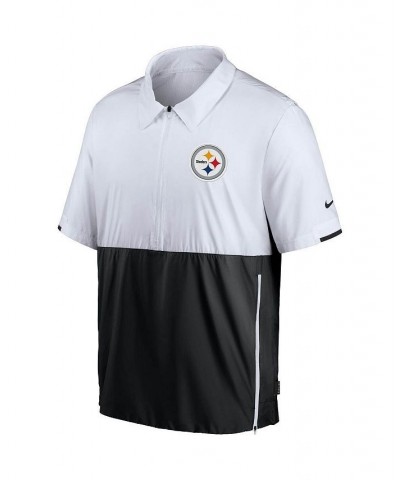 Men's White and Black Pittsburgh Steelers Sideline Coaches Half-Zip Short Sleeve Jacket $41.59 Jackets