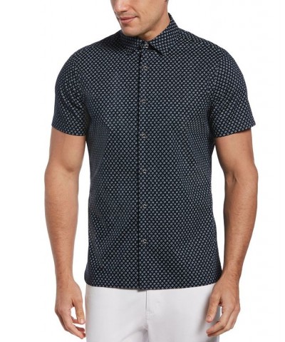 Men's Scribble Dot Print Stretch Short Sleeve Button-Down Shirt Blue $37.59 Shirts