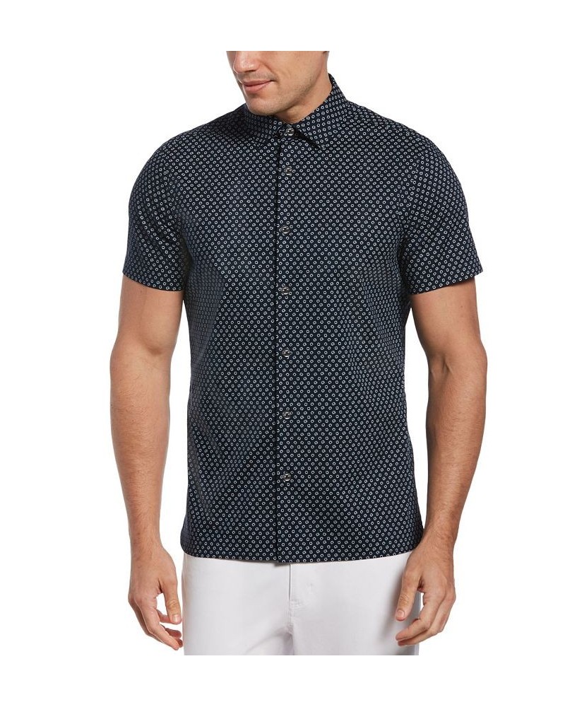 Men's Scribble Dot Print Stretch Short Sleeve Button-Down Shirt Blue $37.59 Shirts