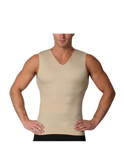 Insta Slim Men's Compression Sleeveless V-Neck T-Shirt Tan/Beige $36.69 Undershirt