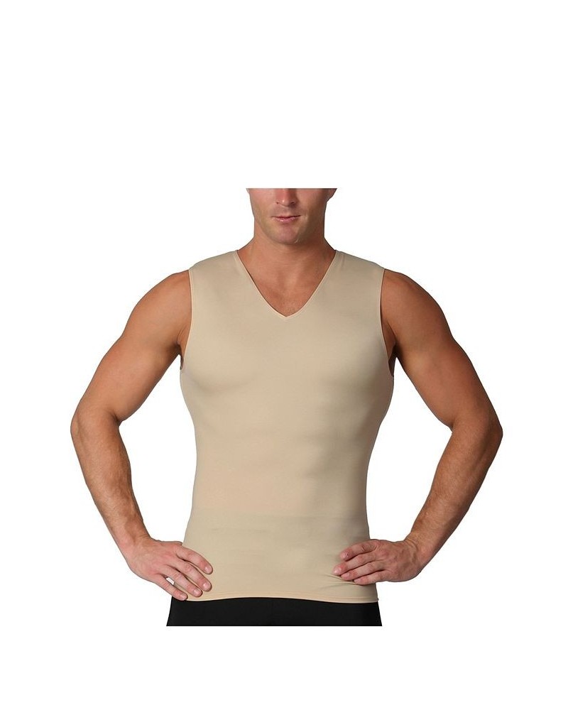 Insta Slim Men's Compression Sleeveless V-Neck T-Shirt Tan/Beige $36.69 Undershirt