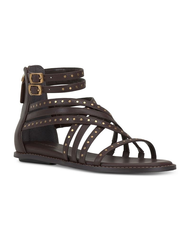 Dirrazo Studded Strappy Flat Sandals Brown $57.60 Shoes