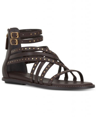 Dirrazo Studded Strappy Flat Sandals Brown $57.60 Shoes