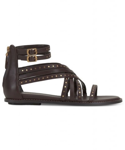 Dirrazo Studded Strappy Flat Sandals Brown $57.60 Shoes