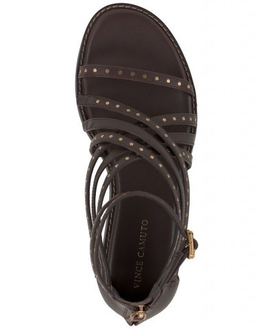 Dirrazo Studded Strappy Flat Sandals Brown $57.60 Shoes