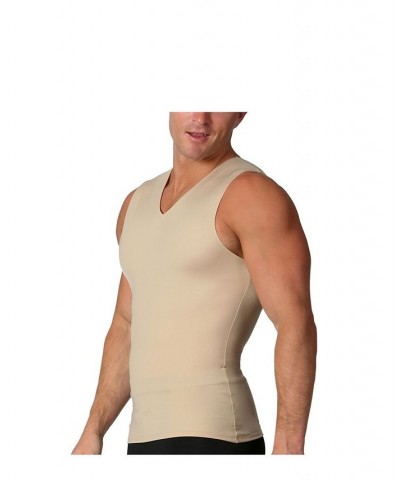 Insta Slim Men's Compression Sleeveless V-Neck T-Shirt Tan/Beige $36.69 Undershirt