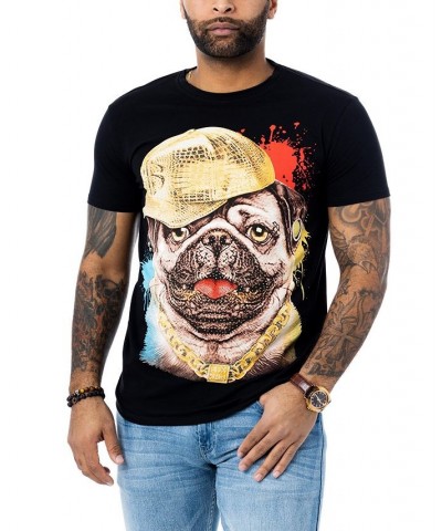 Men's Bling Pug Rhinestone T-shirt Black $22.05 T-Shirts