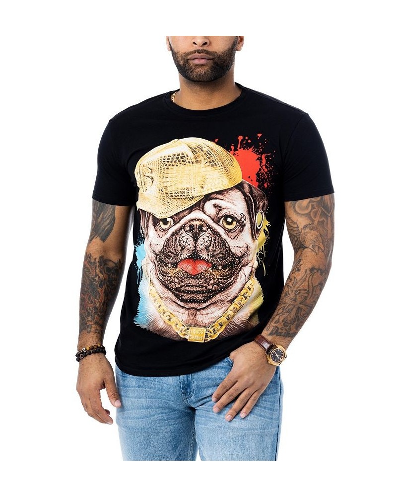 Men's Bling Pug Rhinestone T-shirt Black $22.05 T-Shirts