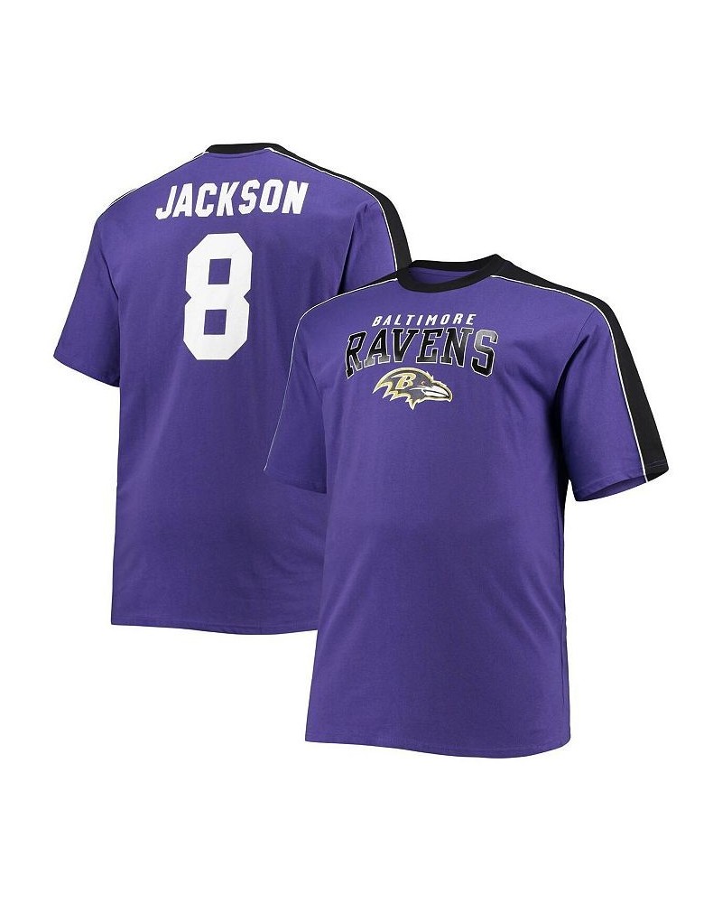 Men's Branded Lamar Jackson Purple Baltimore Ravens Big and Tall Sleeve Panel Player Name and Number T-shirt $28.80 T-Shirts