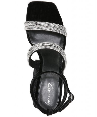 Mila Jewel Strappy Rhinestone Platform Sandals Black $39.99 Shoes