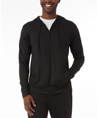 Men's Quick-Dry Stretch Hooded Full-Zip Sleep Jacket Black $15.79 Pajama