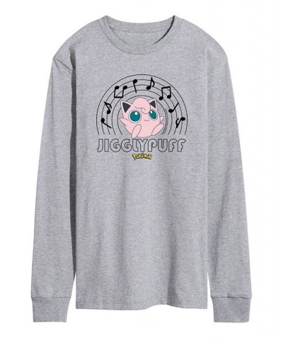 Men's Pokemon Gigglypuff Long Sleeve T-shirt Gray $24.36 T-Shirts