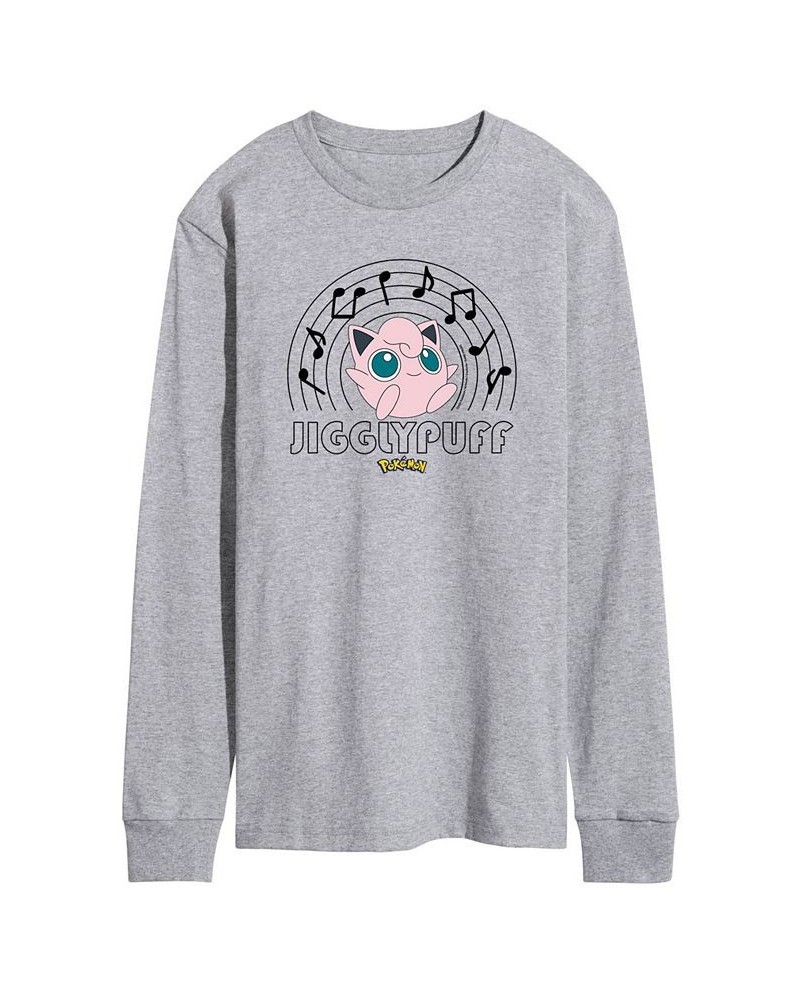 Men's Pokemon Gigglypuff Long Sleeve T-shirt Gray $24.36 T-Shirts