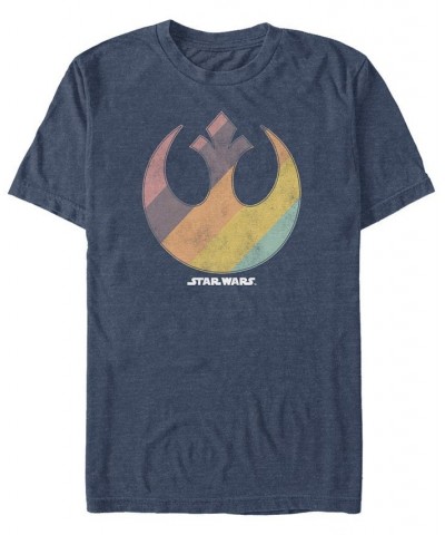 Star Wars Men's Classic Rainbow Striped Rebel Logo Short Sleeve T-Shirt Blue $15.75 T-Shirts