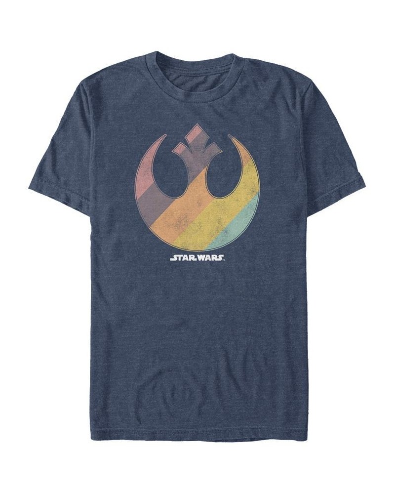 Star Wars Men's Classic Rainbow Striped Rebel Logo Short Sleeve T-Shirt Blue $15.75 T-Shirts