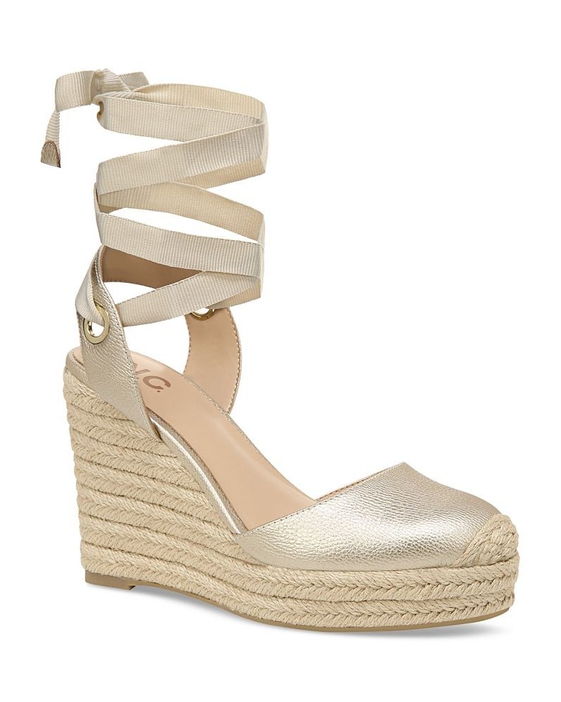 Women's Maisie Lace-Up Espadrille Wedge Sandals Gold $39.75 Shoes