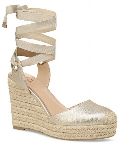 Women's Maisie Lace-Up Espadrille Wedge Sandals Gold $39.75 Shoes