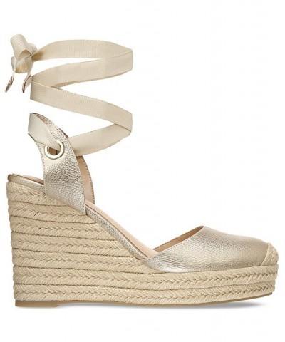 Women's Maisie Lace-Up Espadrille Wedge Sandals Gold $39.75 Shoes