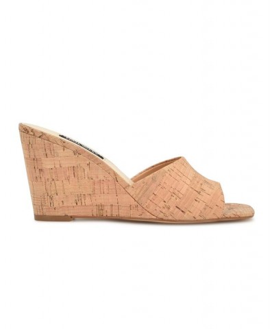 Women's Nesa Square Toe Slide-on Wedge Dress Sandals Tan/Beige $45.60 Shoes