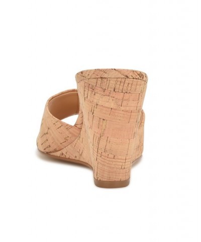 Women's Nesa Square Toe Slide-on Wedge Dress Sandals Tan/Beige $45.60 Shoes