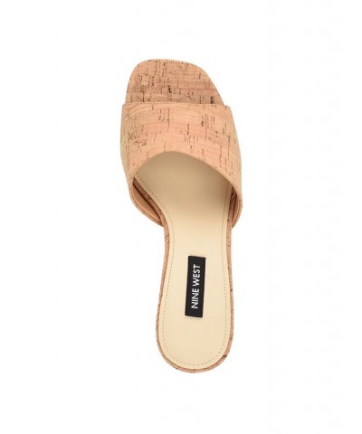 Women's Nesa Square Toe Slide-on Wedge Dress Sandals Tan/Beige $45.60 Shoes