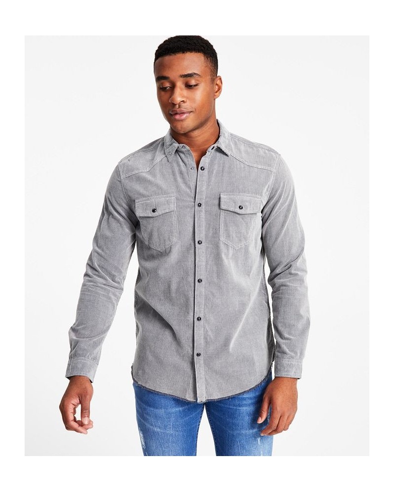 Men's Jonny Regular-Fit Corduroy Western Shirt Gray $15.45 Shirts