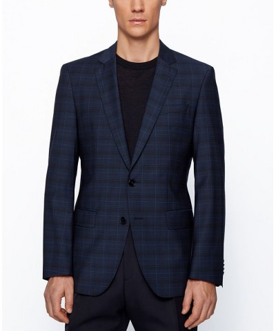 BOSS Men's Checked Slim-Fit Jacket Blue $117.15 Blazers