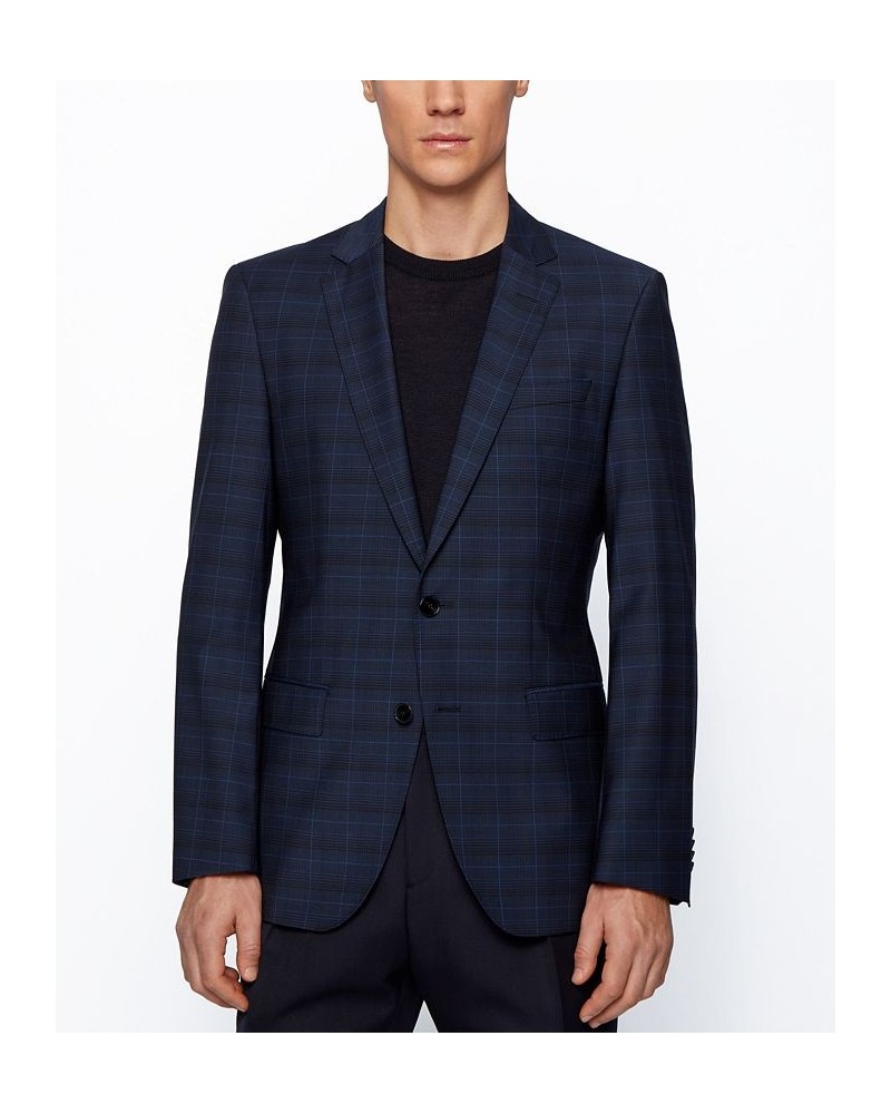 BOSS Men's Checked Slim-Fit Jacket Blue $117.15 Blazers