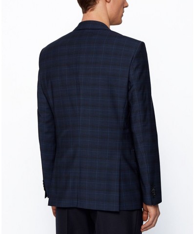 BOSS Men's Checked Slim-Fit Jacket Blue $117.15 Blazers